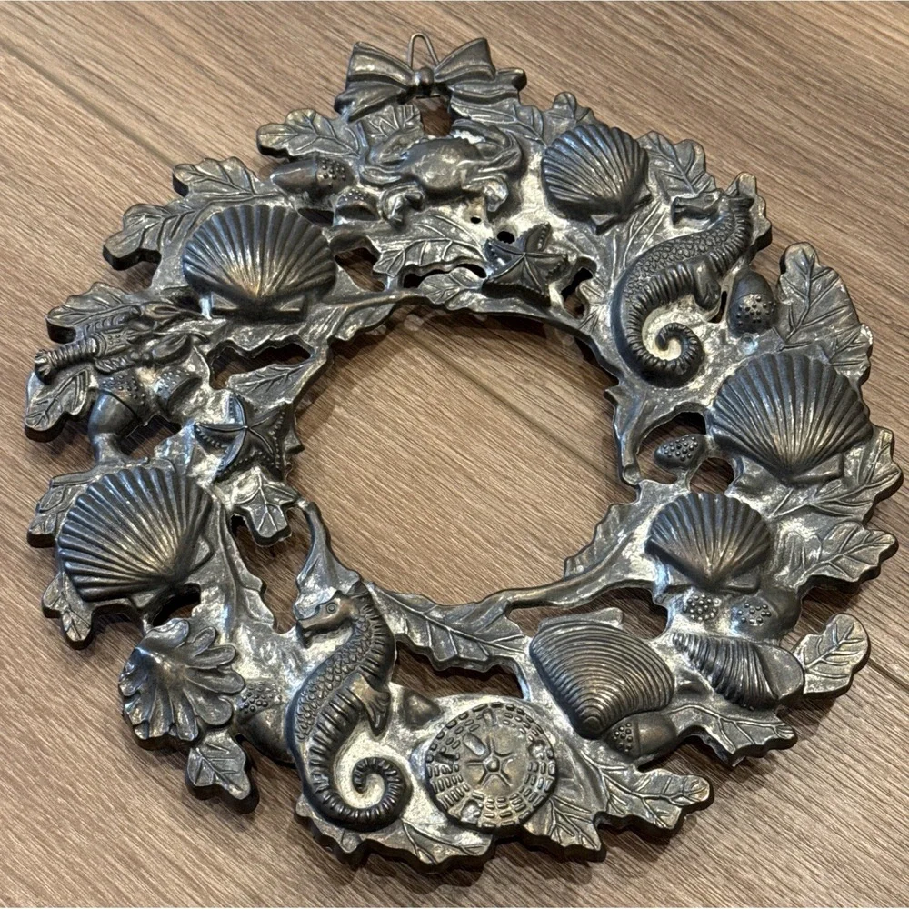 Vtg Godinger Silver-Plate Nautical Ocean Life Coastal Hanging Wreath Trivet 9